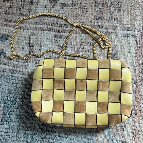 Tory Burch Kira Woven Check Print Mustard Crossbody - Picture 6 of 11